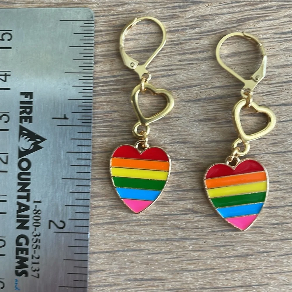 HAND CRAFTED FLOATING HEARTS PRIDE EARRINGS  Pink Blue Green Yellow Orange Red